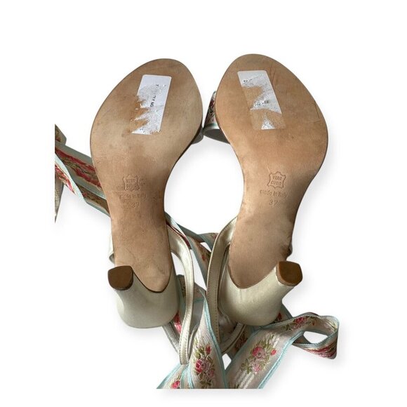 French Ribbon Satin Bridal Heels, Size 37EU, Blue, Pink - Picture 7 of 11